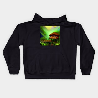 Digital Painting of a Beautiful Colorful Cottage Tree house In a Greenery Outside Kids Hoodie